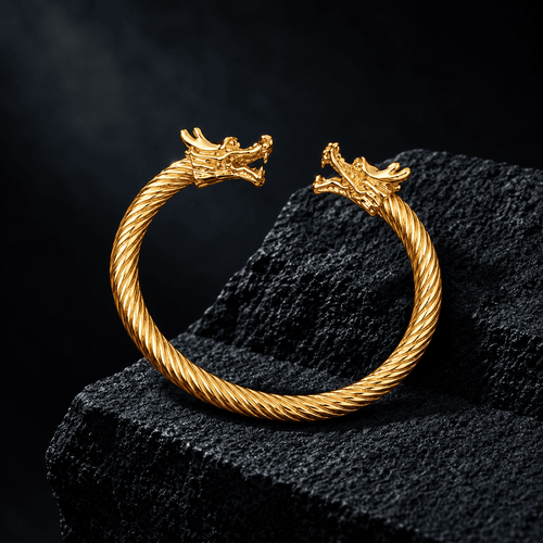 Dragon Head Gold Stainless Steel Cuff Bracelet