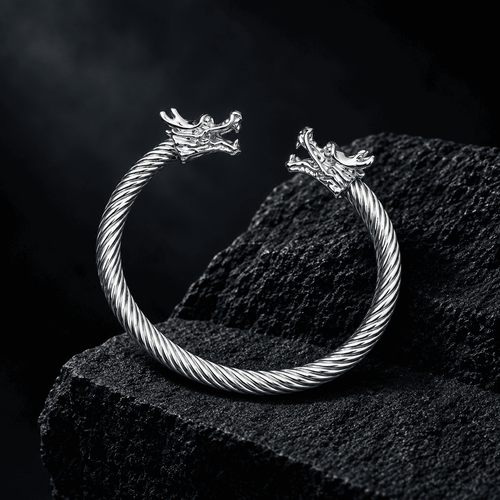 Dragon Head Silver Stainless Steel Cuff Bracelet