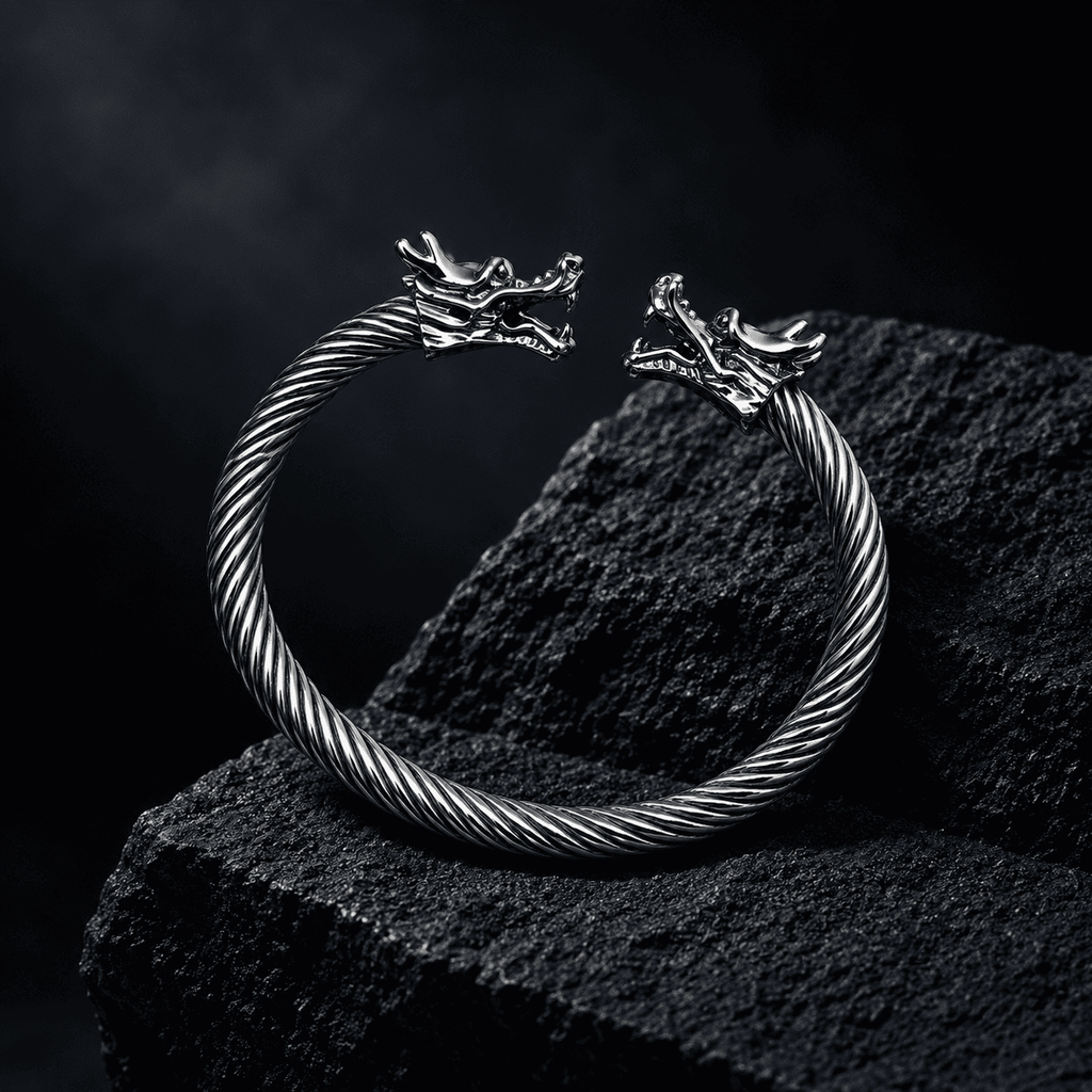 Dragon Head Black Stainless Steel Cuff Bracelet