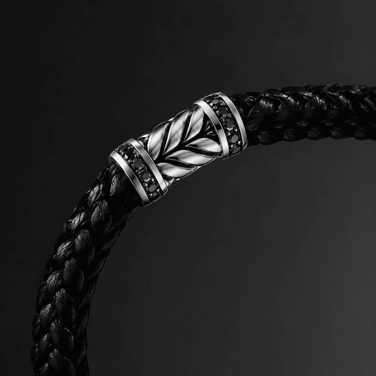Black Braided Cord Silver Chevron Bracelet