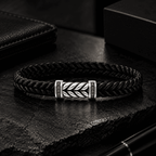 Black Braided Cord Silver Chevron Bracelet