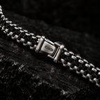 Woven Silver Box Chain Black Bracelet