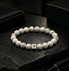 White Howlite Marble Steel Logo Beaded Bracelet