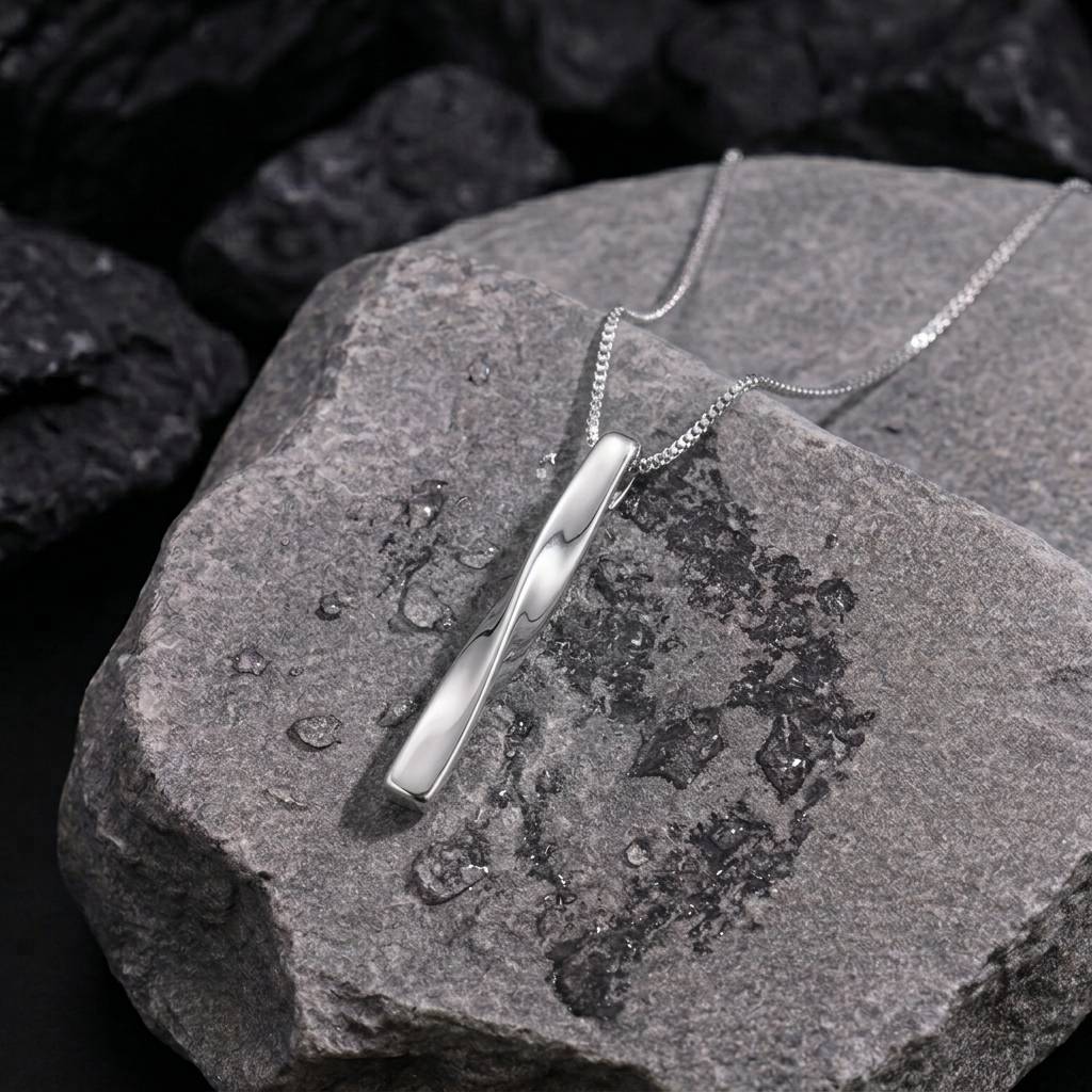Silver Twisted Spiral Bar Pendant Necklace