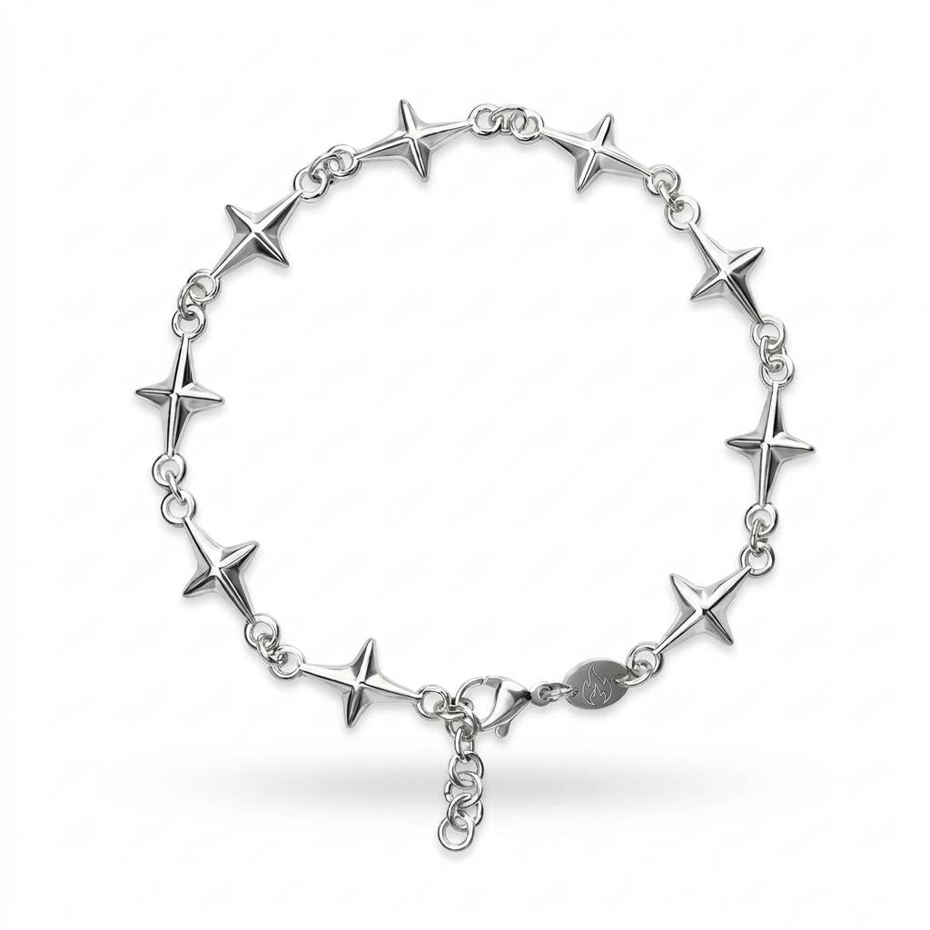 Silver Four Point Star Link Chain Bracelet