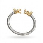Dragon Head Golden & Silver Stainless Steel Cuff Bracelet