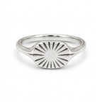 Silver Engraved Sunburst Oval Signet Ring