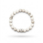 White Howlite Marble Steel Logo Beaded Bracelet
