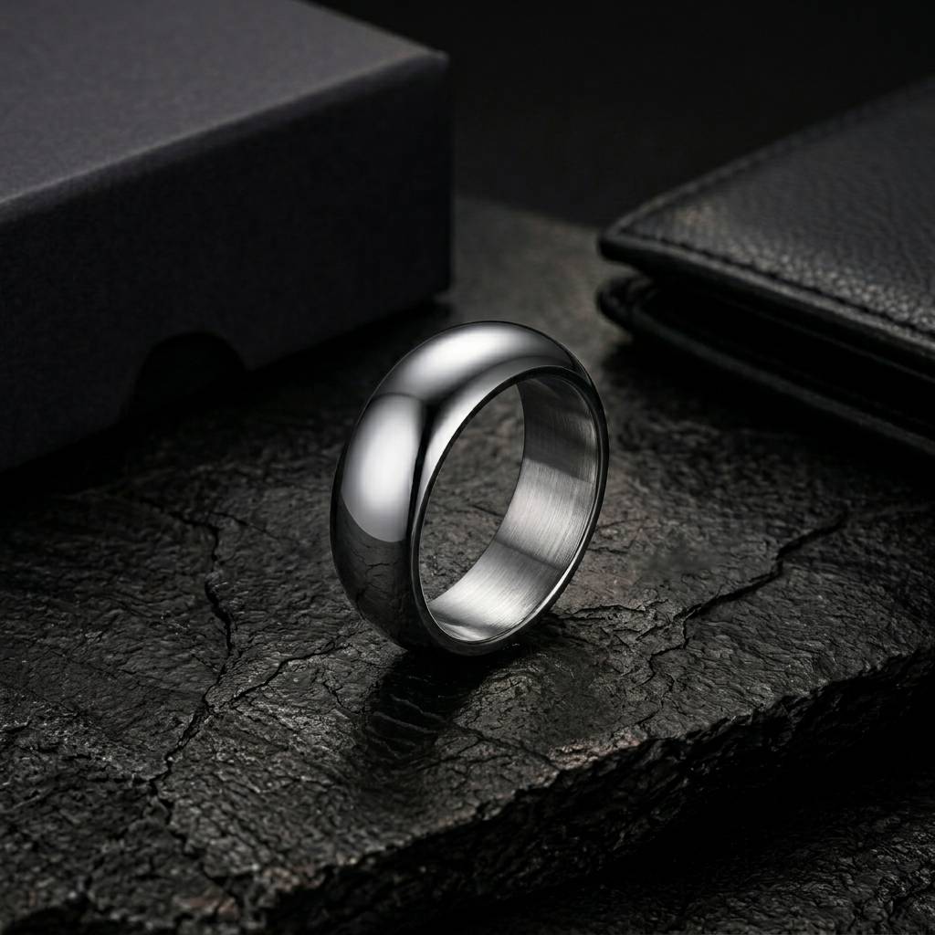 Rhodium Plated Solid Titanium Classic Silver Band