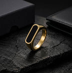 Gold Oval Black Enamel Signet Ring
