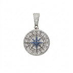 Iced Blue Star Compass Medallion Pendant Necklace