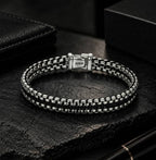 Woven Silver Box Chain Black Bracelet