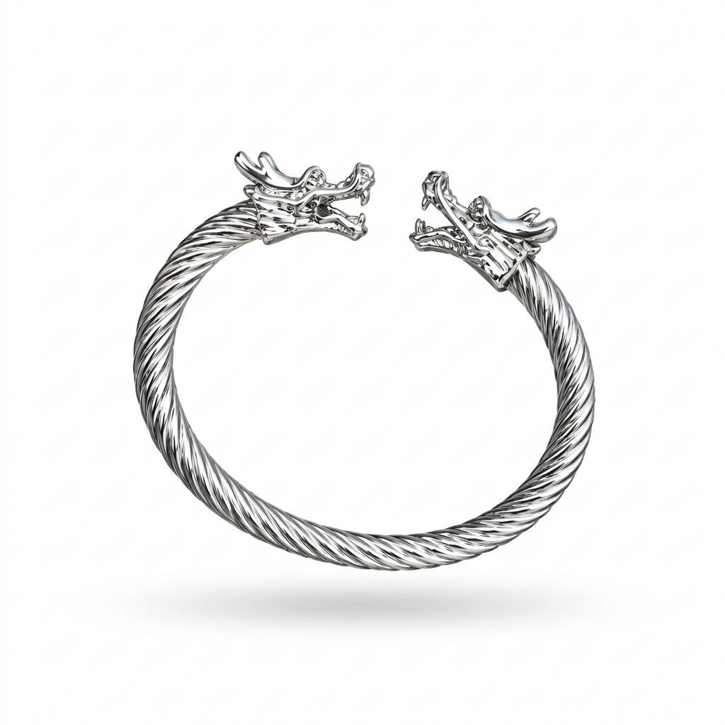 Dragon Head Silver Stainless Steel Cuff Bracelet