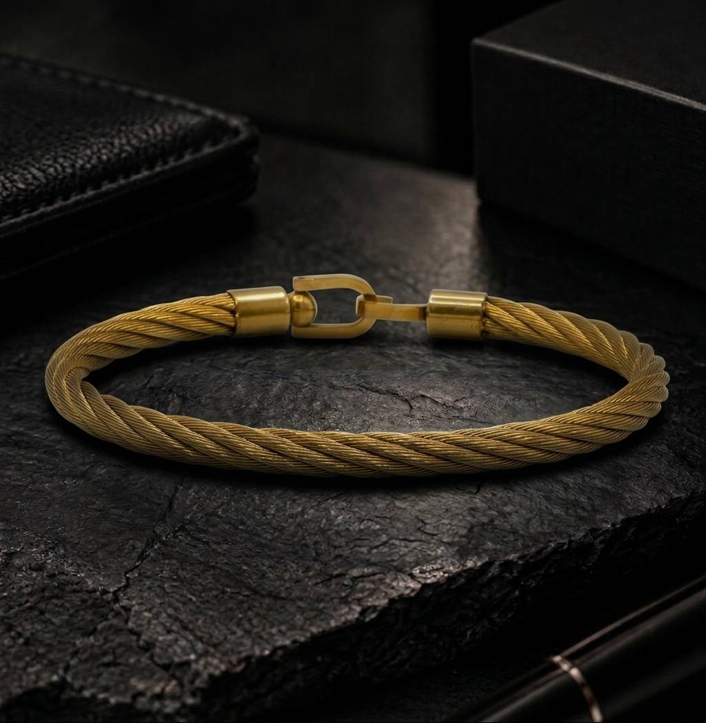 Twisted Cable Steel Clasp Cuff Bracelet