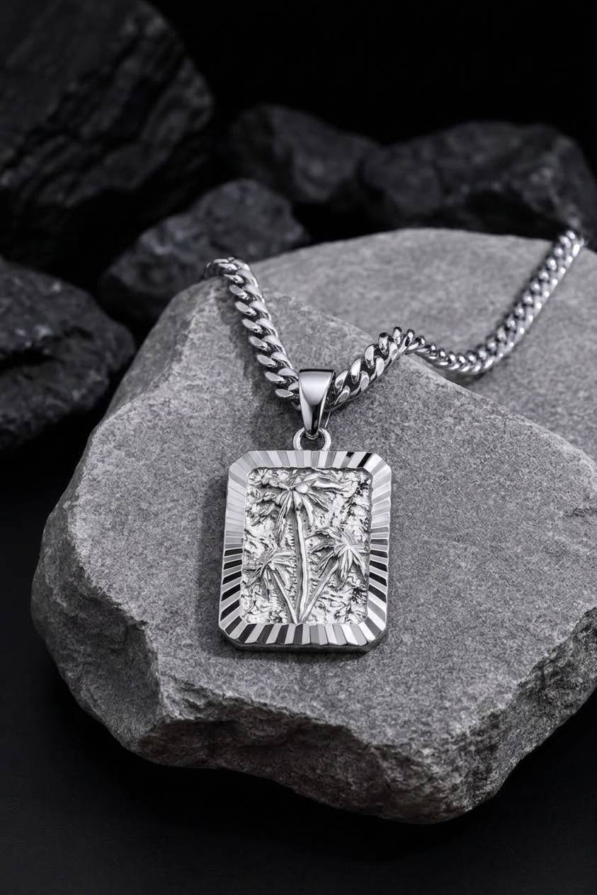 Limited Edition Silver Embossed Palm Tree Pendant