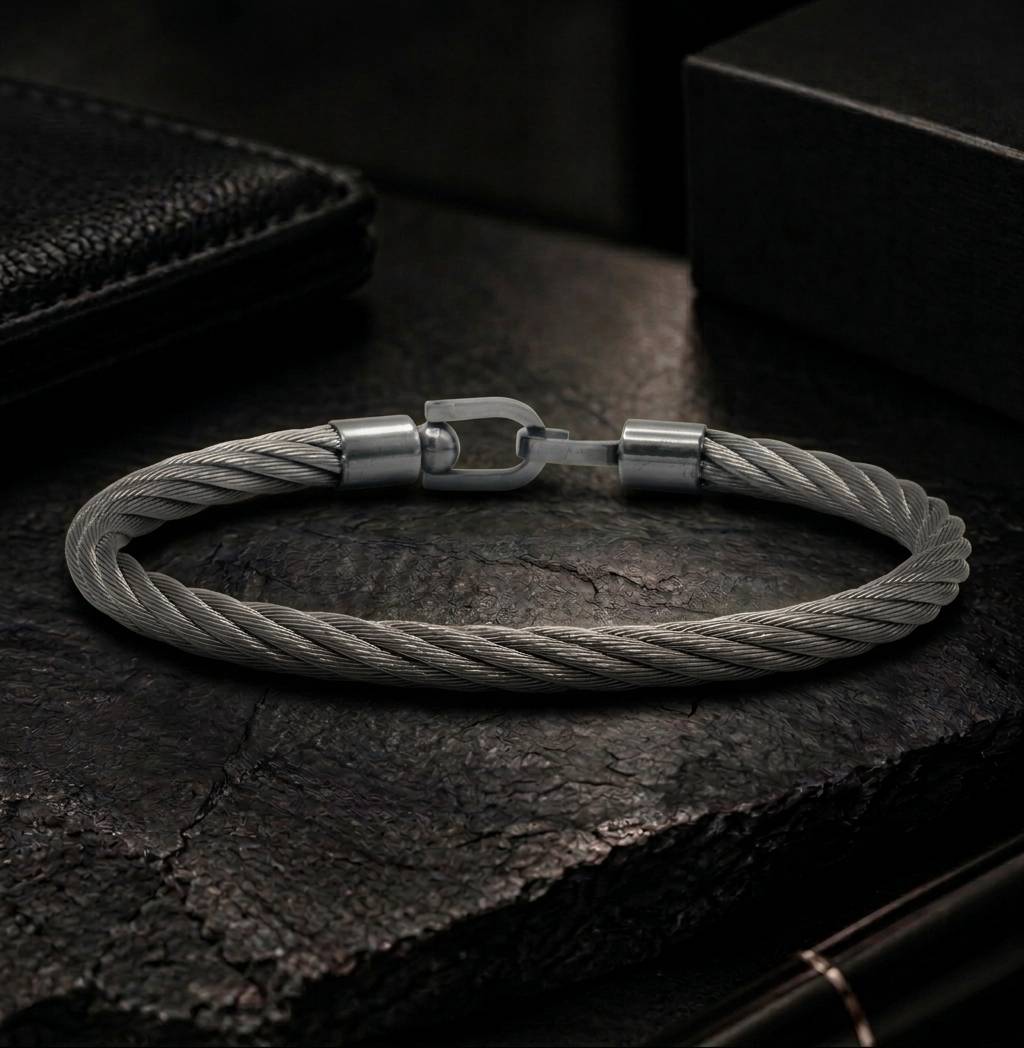Twisted Cable Steel Clasp Cuff Bracelet