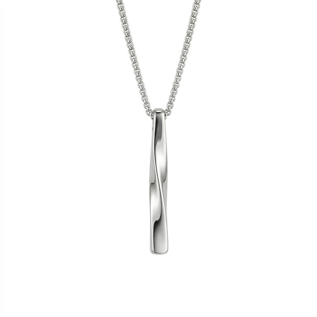 Silver Twisted Spiral Bar Pendant Necklace