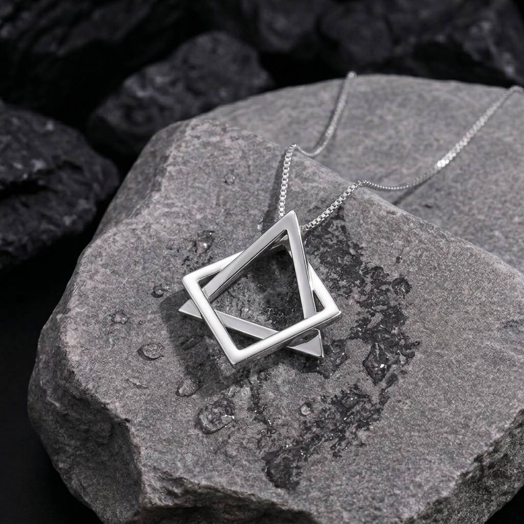 Silver Interlocking Geometric Triangle Pendant