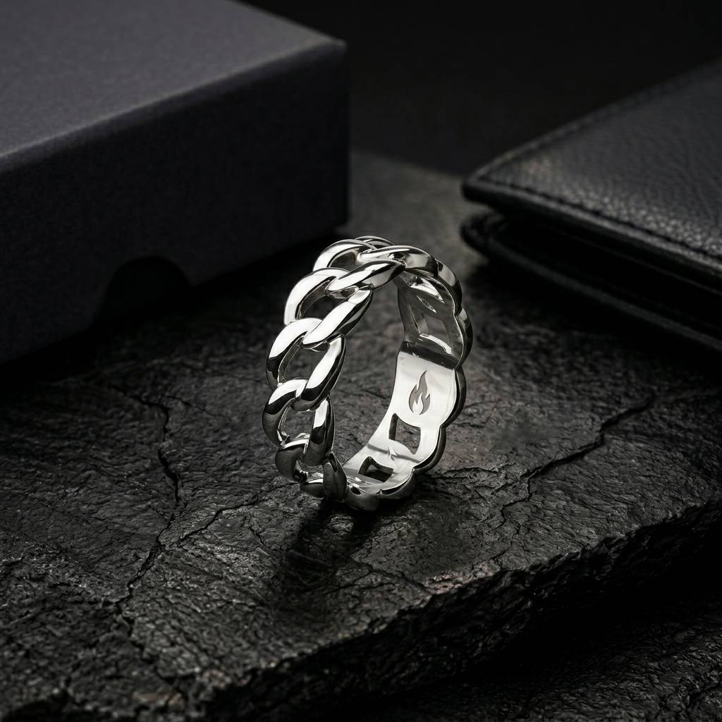 Polished Silver Cuban Curb Chain Ring