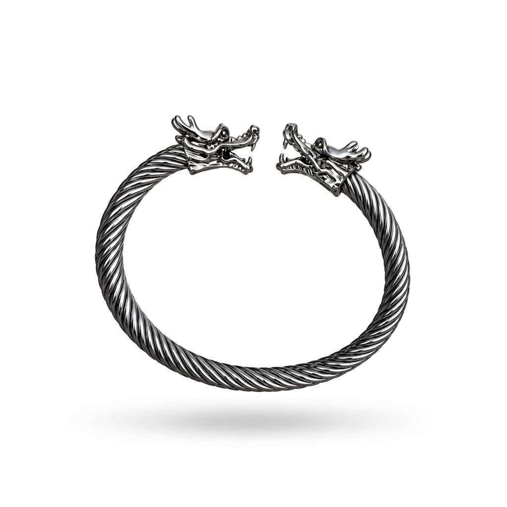 Dragon Head Black Stainless Steel Cuff Bracelet
