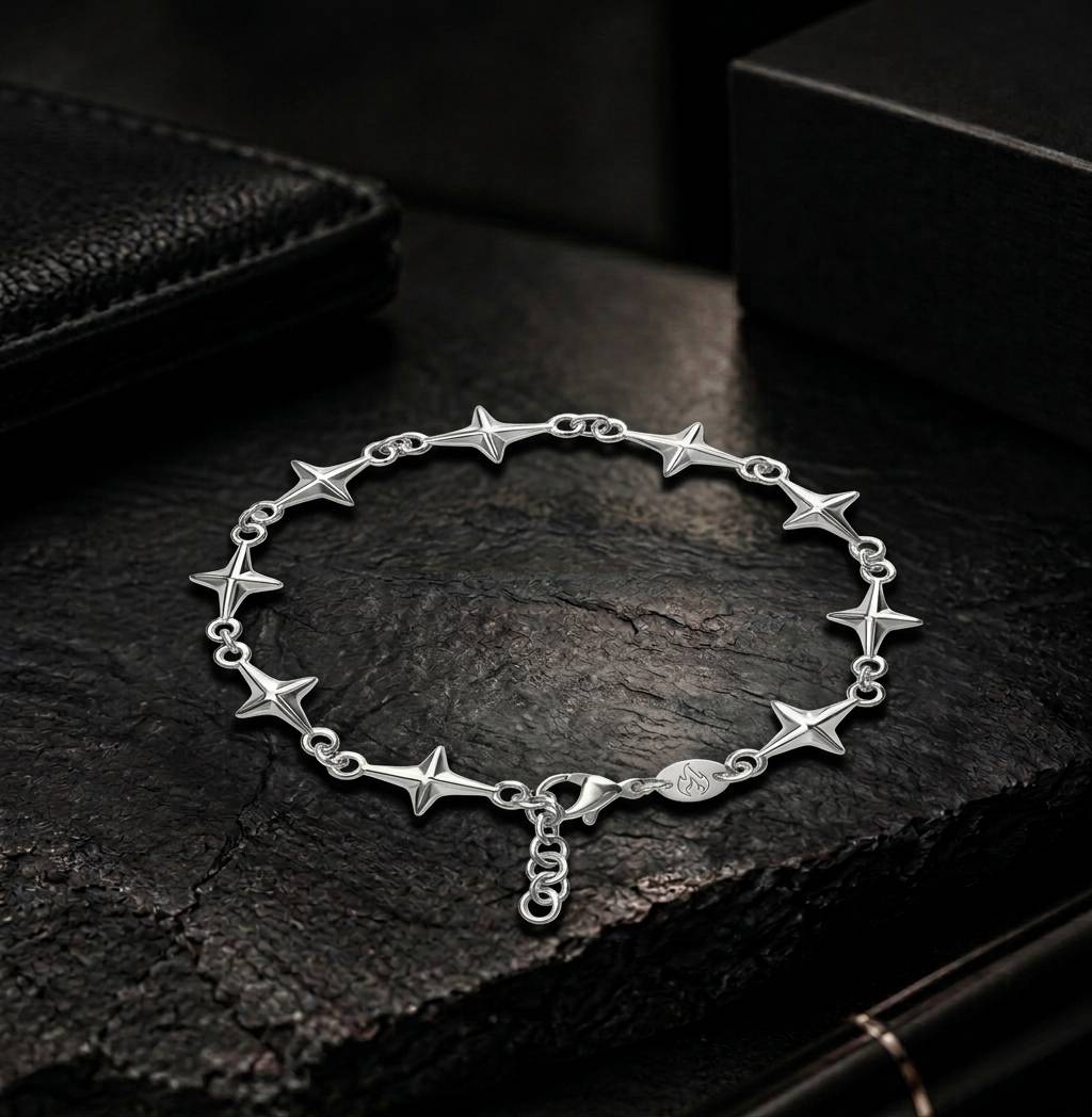 Silver Four Point Star Link Chain Bracelet