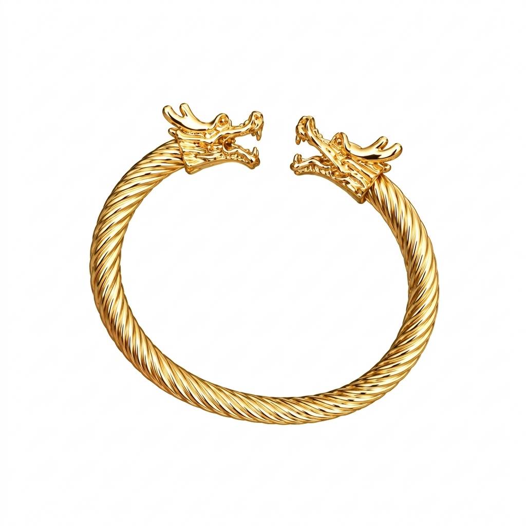 Dragon Head Gold Stainless Steel Cuff Bracelet