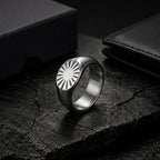 Silver Engraved Sunburst Oval Signet Ring