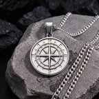 Minimalist Silver Compass Rose Medallion Pendant