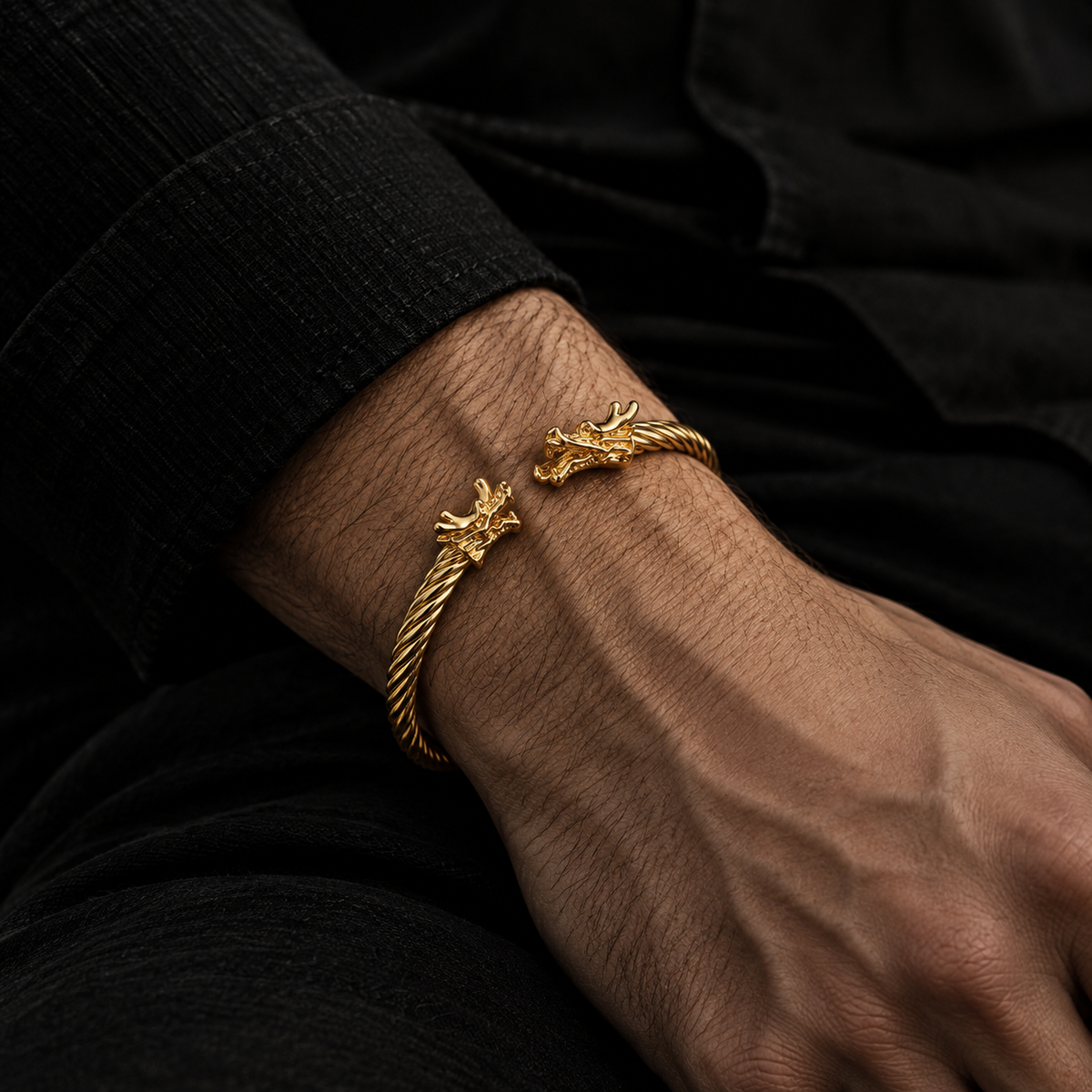 Dragon Head Gold Stainless Steel Cuff Bracelet