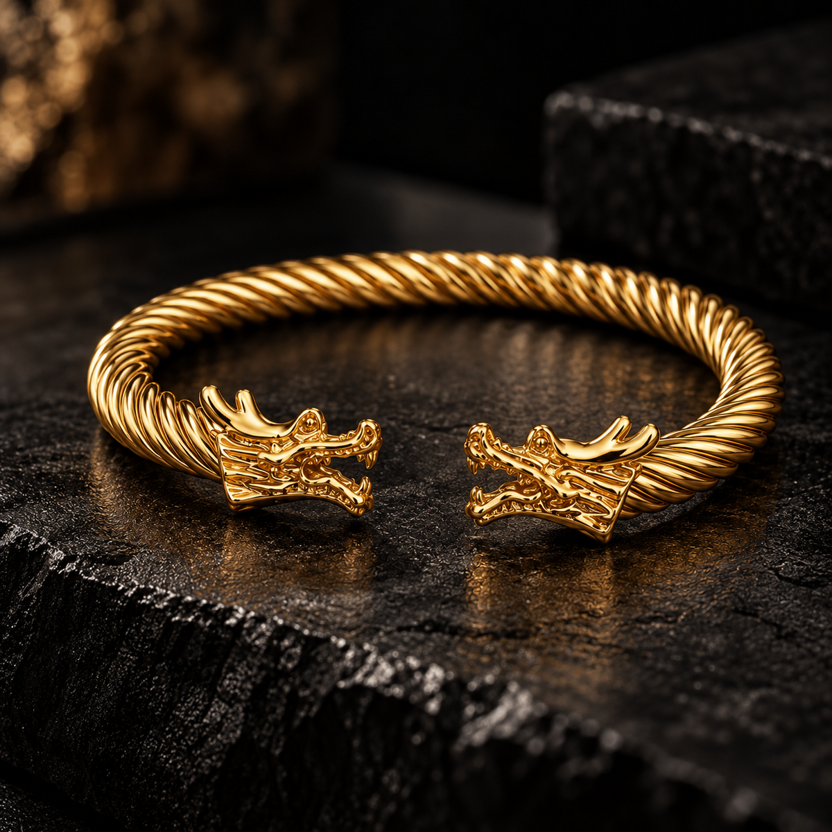 Dragon Head Gold Stainless Steel Cuff Bracelet