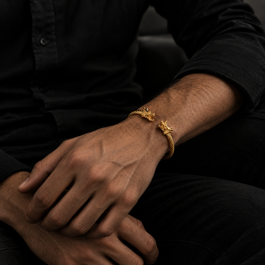 Dragon Head Gold Stainless Steel Cuff Bracelet