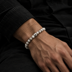 White Howlite Marble Steel Logo Beaded Bracelet