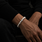 White Howlite Marble Steel Logo Beaded Bracelet