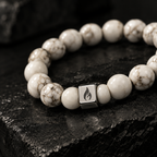 White Howlite Marble Steel Logo Beaded Bracelet
