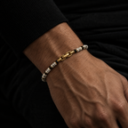 Gold Howlite Black Onyx Beaded Bracelet