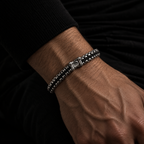 Woven Silver Box Chain Black Bracelet